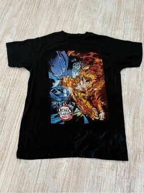 Demon Slayer Black Short Sleeve Graphic Tee - Rengoku Design